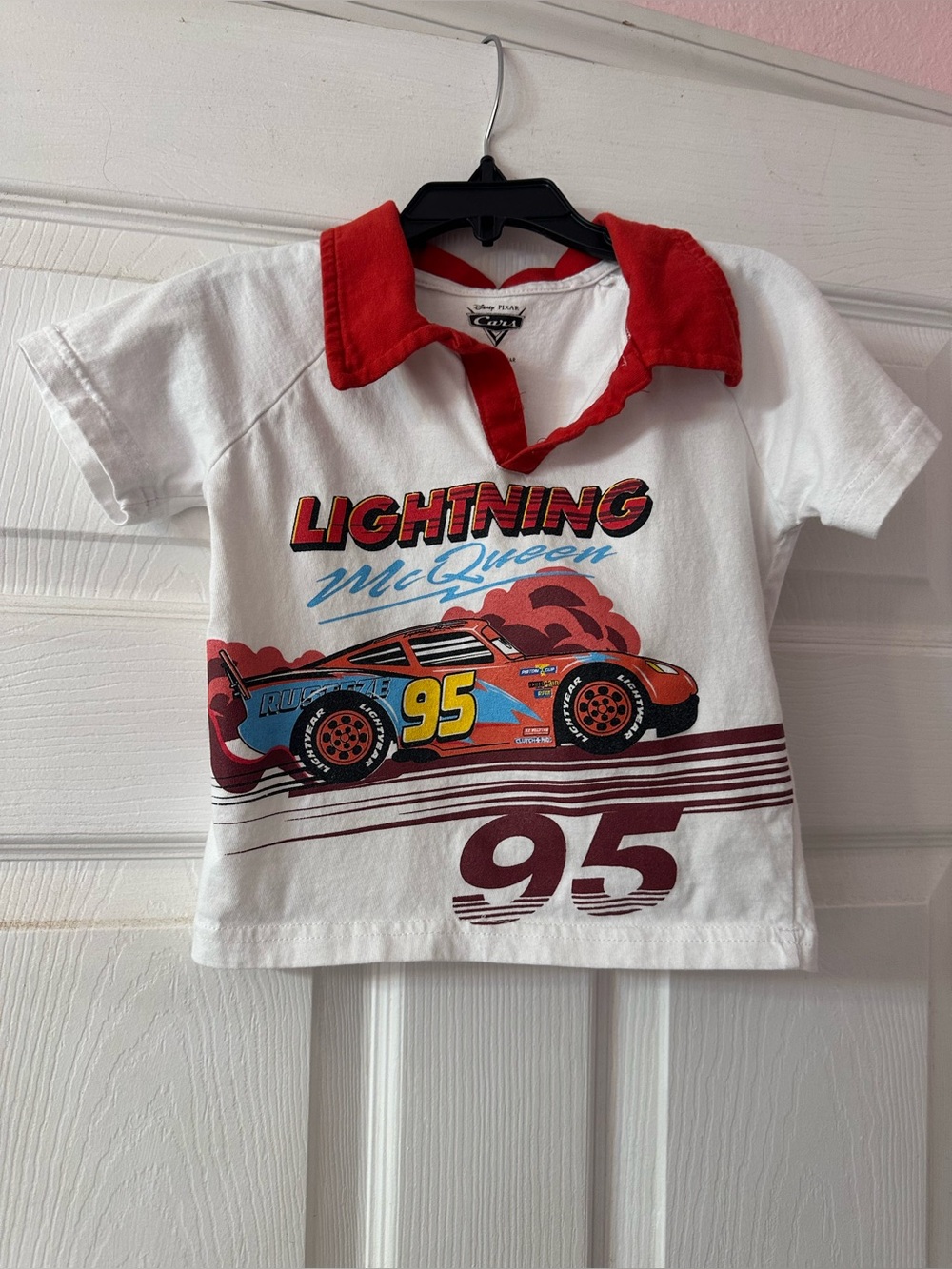 Vintage Disney Pixar Cars Lightning McQueen 95 Toddler 3T Polo Shirt Racing
